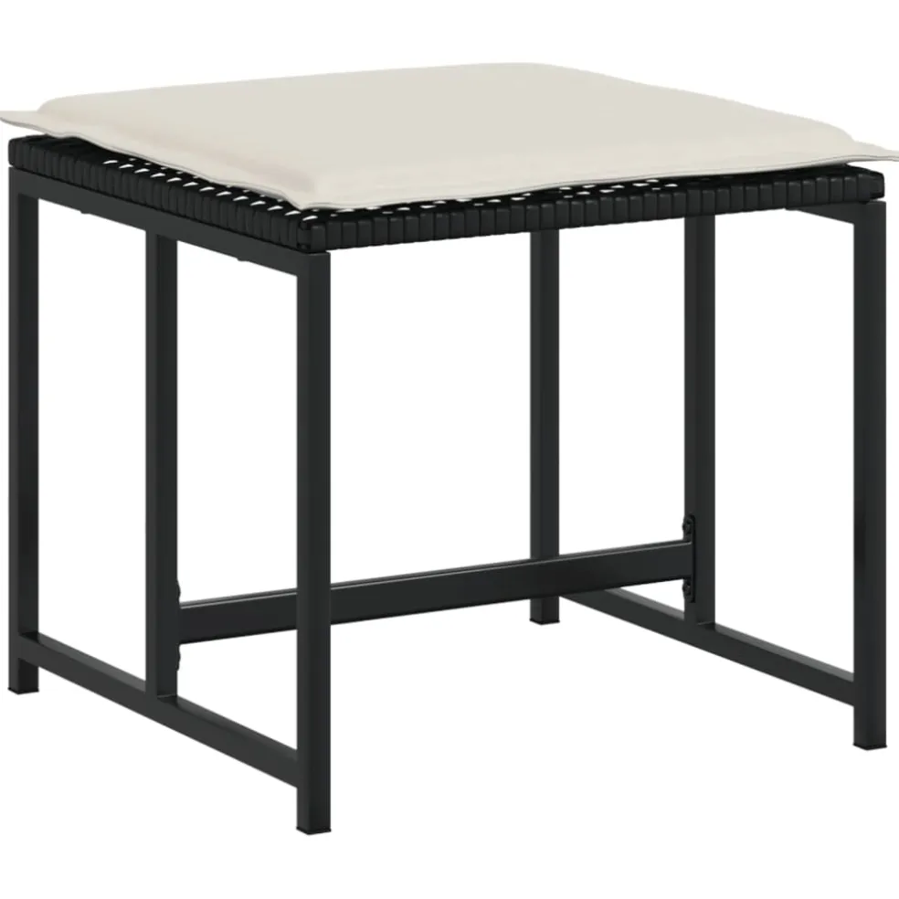 vidaXL Tuinkrukken met kussens 4 st poly rattan zwart