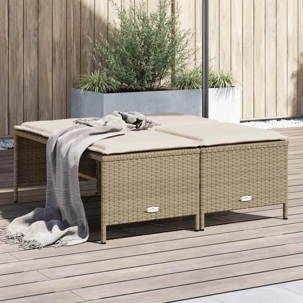 vidaXL Tuinkrukken met kussens 4 st poly rattan beige