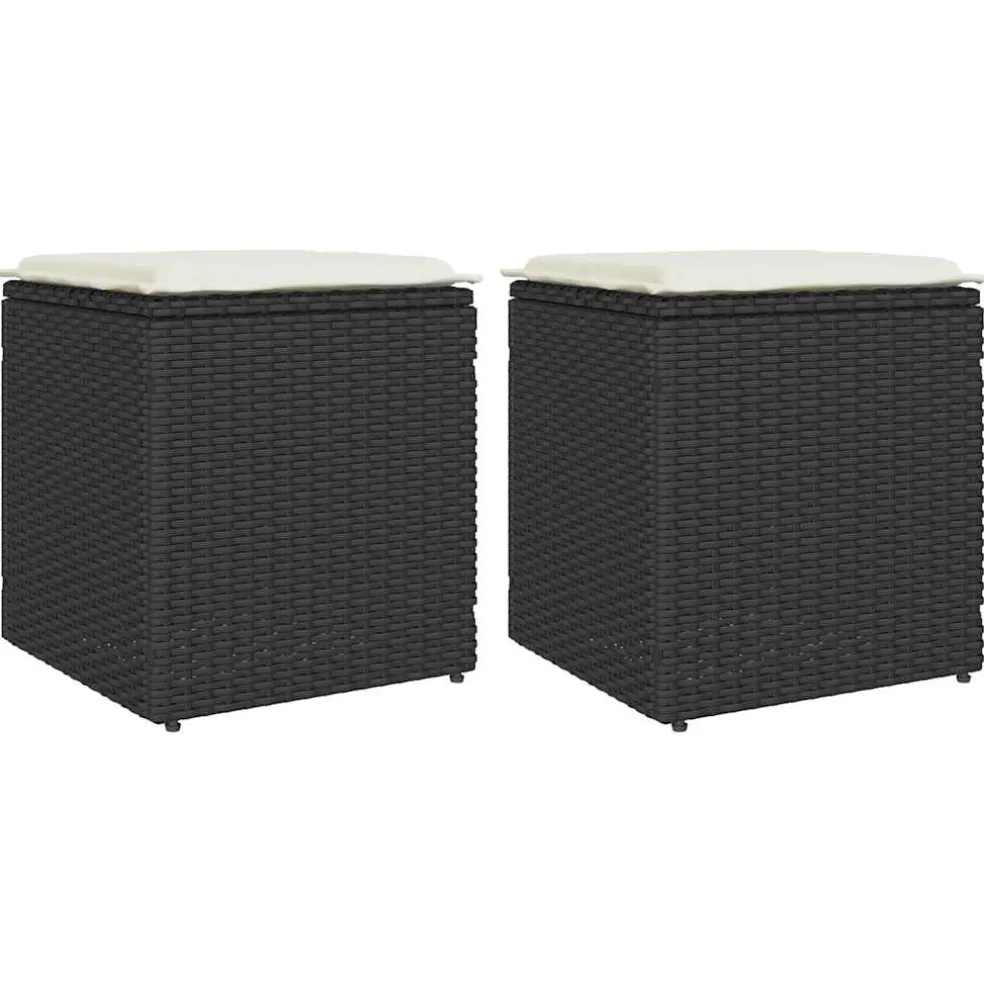 vidaXL Tuinkrukken met kussens 2 st 40x40x43 cm poly rattan zwart