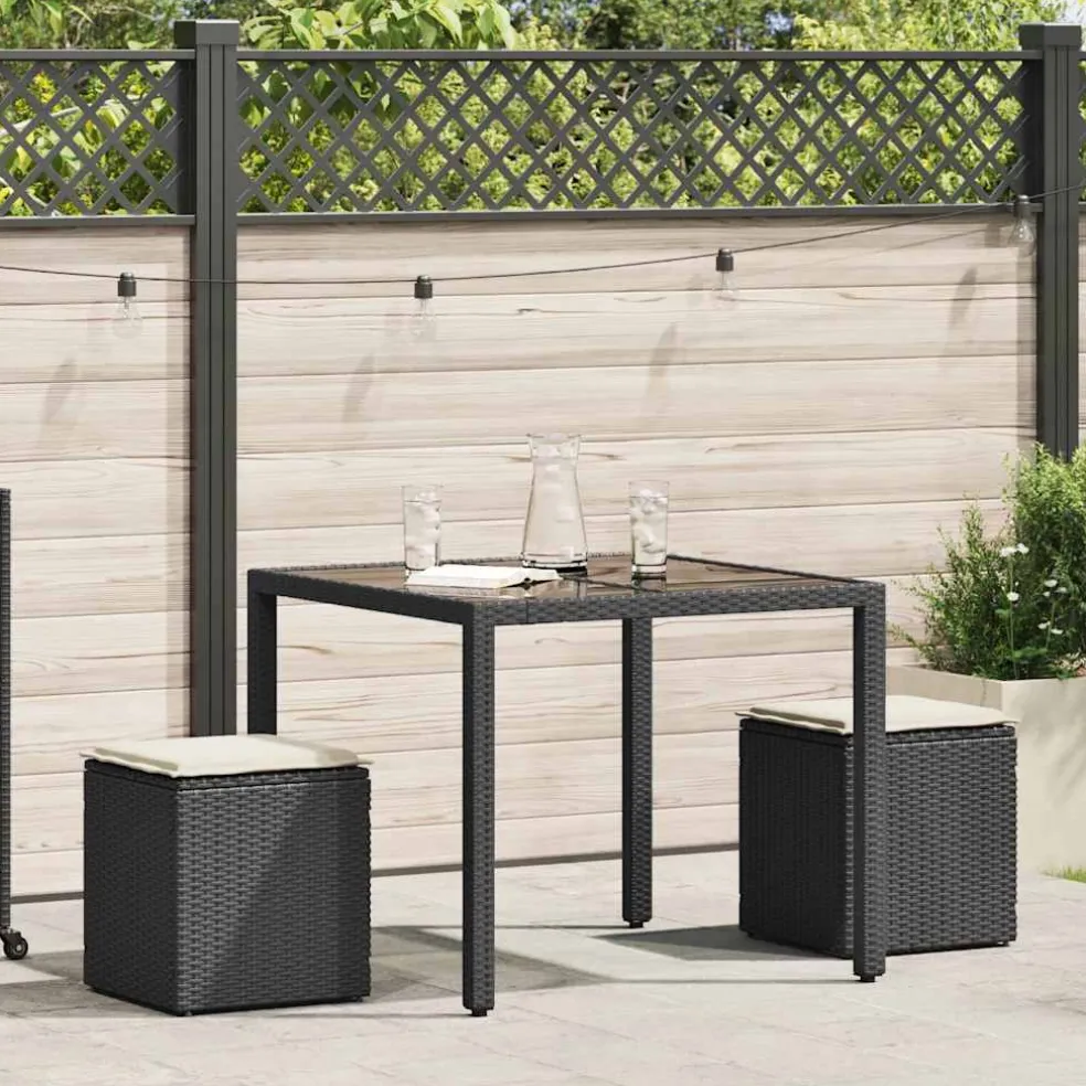 vidaXL Tuinkrukken met kussens 2 st 40x40x43 cm poly rattan zwart