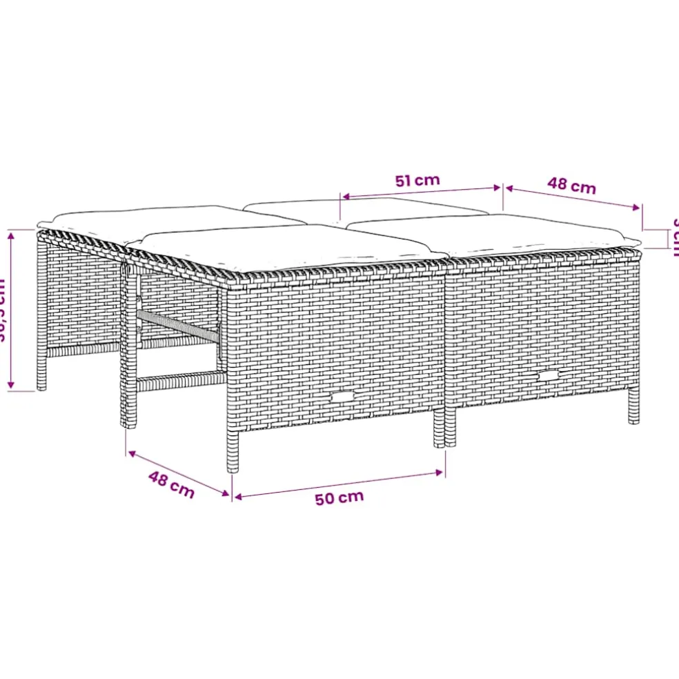 vidaXL Tuinkrukken met kussens 4 st poly rattan bruin