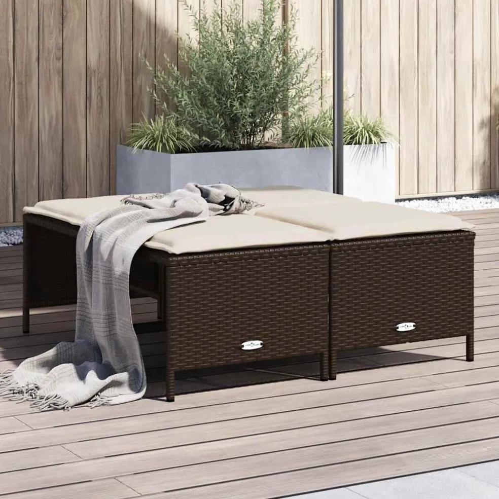vidaXL Tuinkrukken met kussens 4 st poly rattan bruin