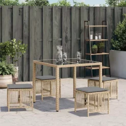 vidaXL Tuinkrukken 4 st kussens 41x41x36 cm poly rattan gemengd beige