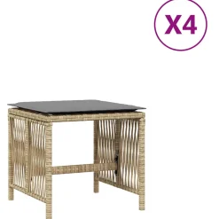 vidaXL Tuinkrukken 4 st kussens 41x41x36 cm poly rattan gemengd beige
