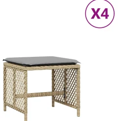 vidaXL Tuinkrukken 4 st kussens 41x41x36 cm poly rattan gemengd beige
