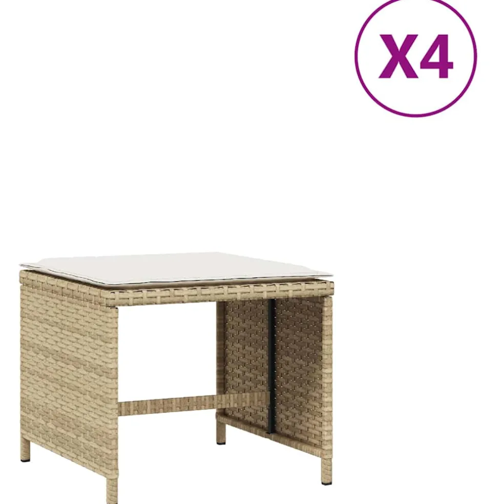 vidaXL Tuinkrukken 4 st met kussens 41x41x36 cm poly rattan beige