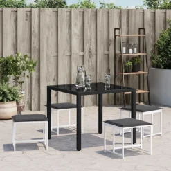 vidaXL Tuinkrukken 4 st met kussens staal en textileen wit