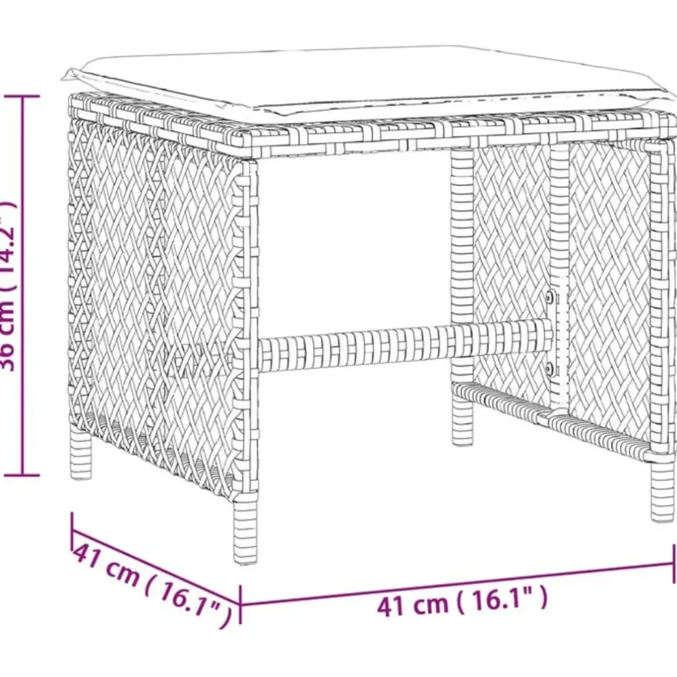 vidaXL Tuinkrukken 4 st met kussens 41x41x36 cm poly rattan bruin