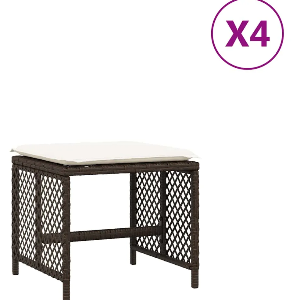 vidaXL Tuinkrukken 4 st met kussens 41x41x36 cm poly rattan bruin