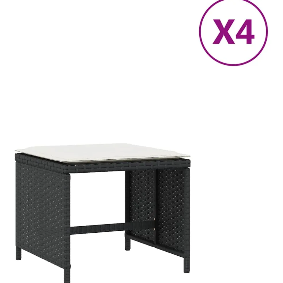 vidaXL Tuinkrukken 4 st met kussens 41x41x36 cm poly rattan zwart