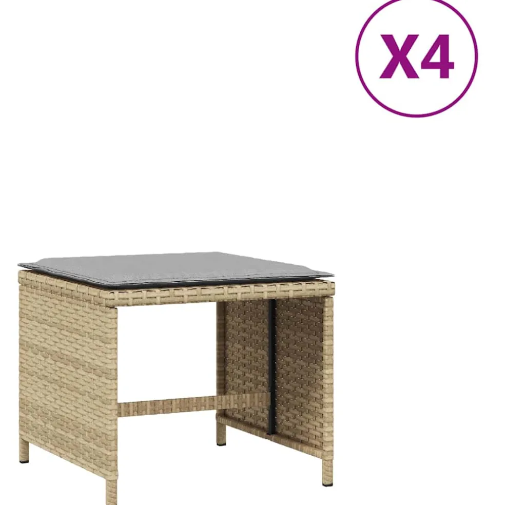 vidaXL Tuinkrukken 4 st met kussens 41x41x36 cm poly rattan beige