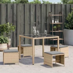 vidaXL Tuinkrukken 4 st met kussens 41x41x36 cm poly rattan beige