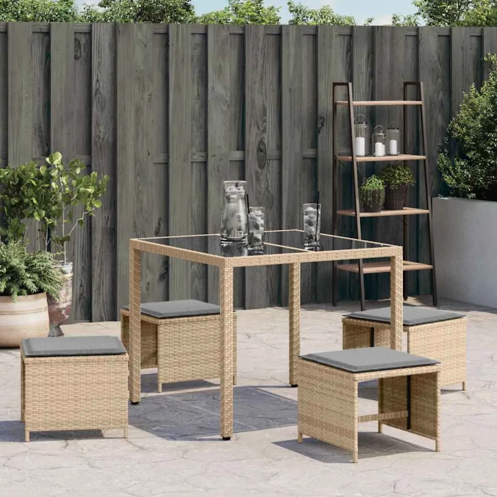 vidaXL Tuinkrukken 4 st met kussens 41x41x36 cm poly rattan beige