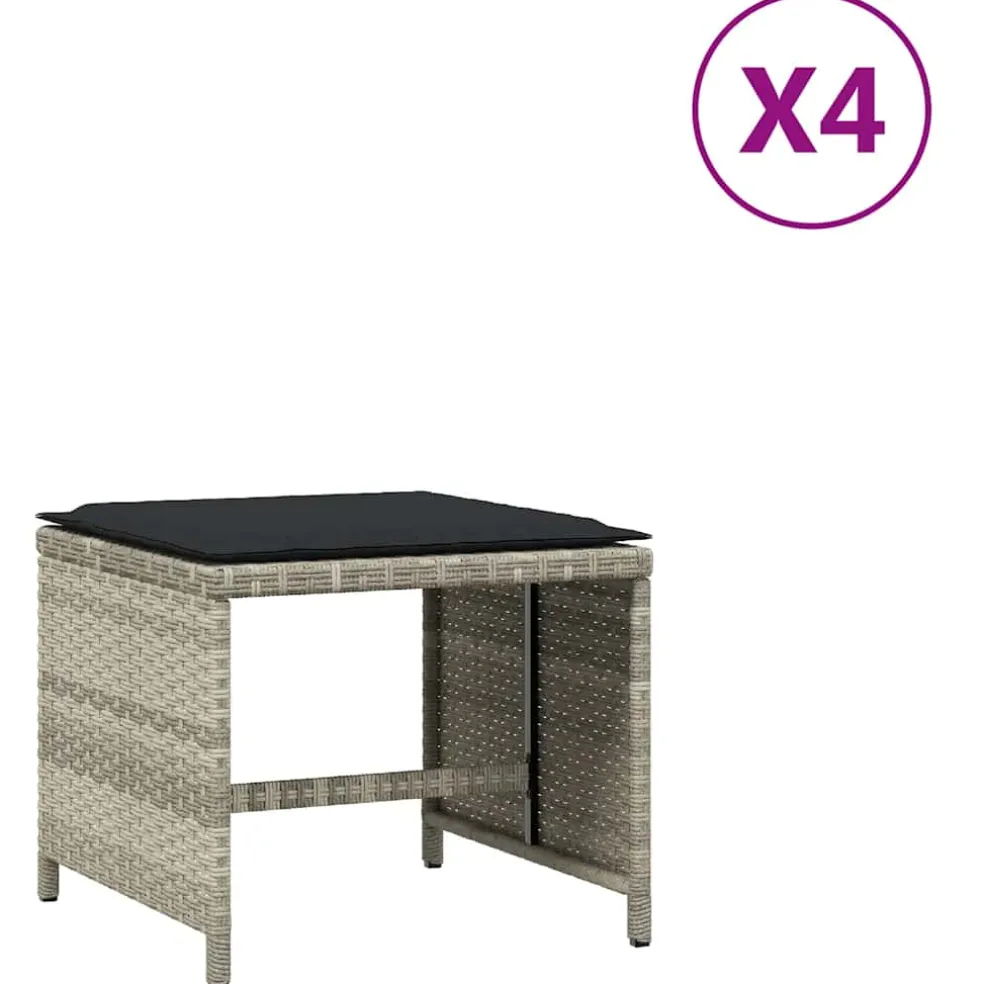 vidaXL Tuinkrukken 4 st met kussens 41x41x36 cm poly rattan lichtgrijs
