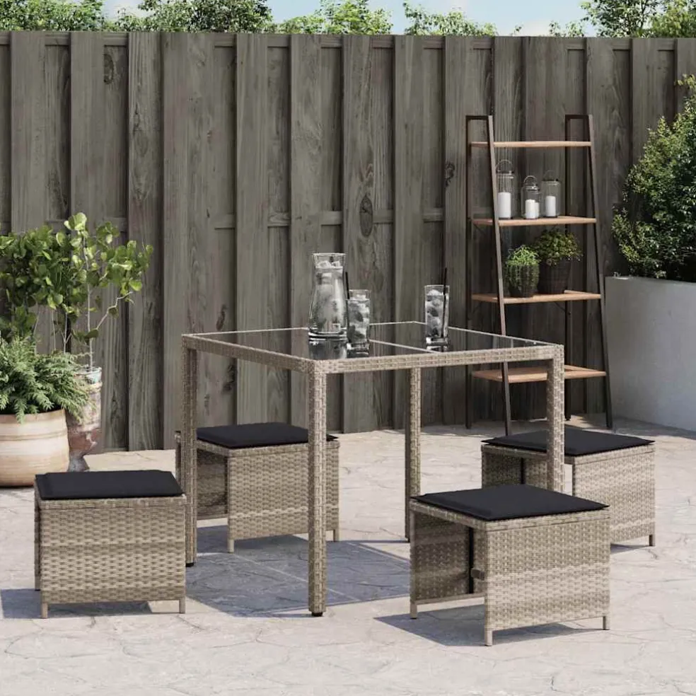 vidaXL Tuinkrukken 4 st met kussens 41x41x36 cm poly rattan lichtgrijs