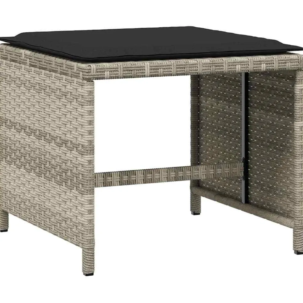 vidaXL Tuinkrukken 4 st met kussens 41x41x36 cm poly rattan lichtgrijs