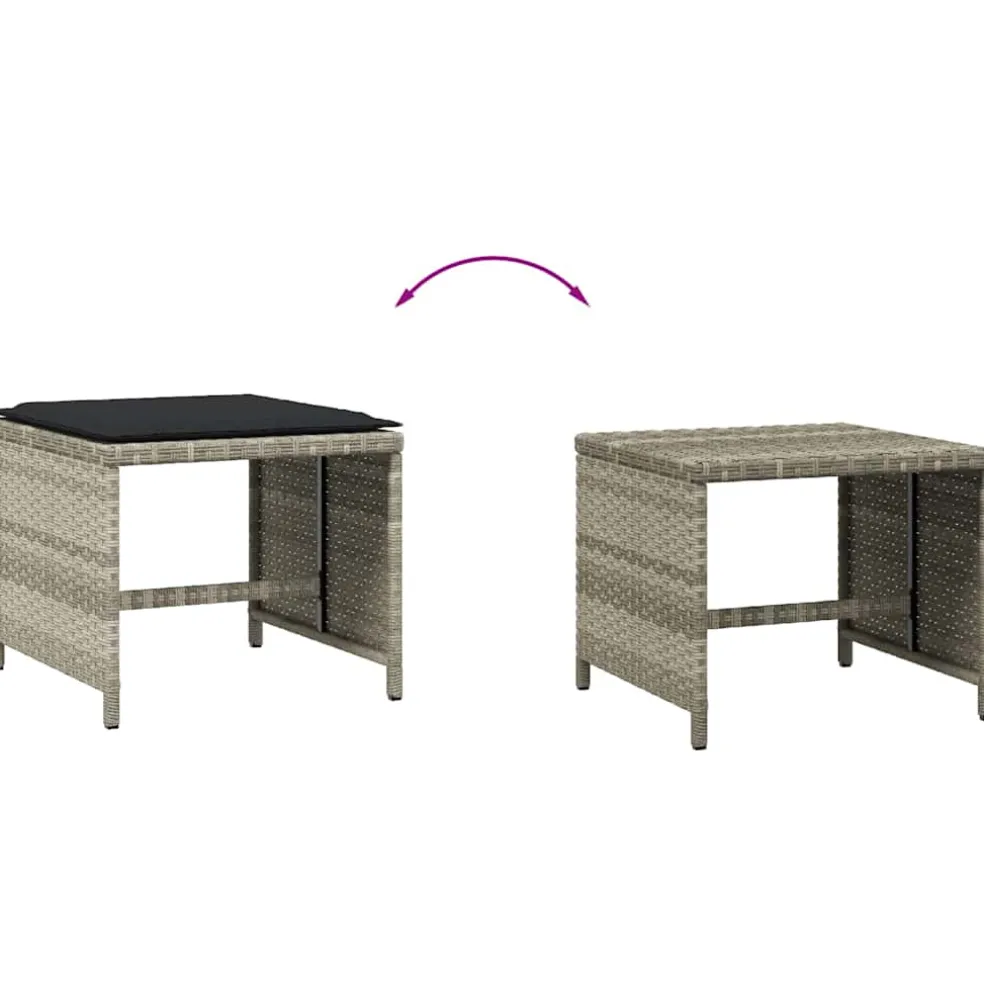 vidaXL Tuinkrukken 4 st met kussens 41x41x36 cm poly rattan lichtgrijs