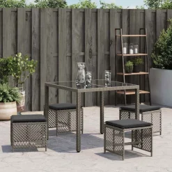 vidaXL Tuinkrukken 4 st met kussens 41x41x36 cm poly rattan grijs