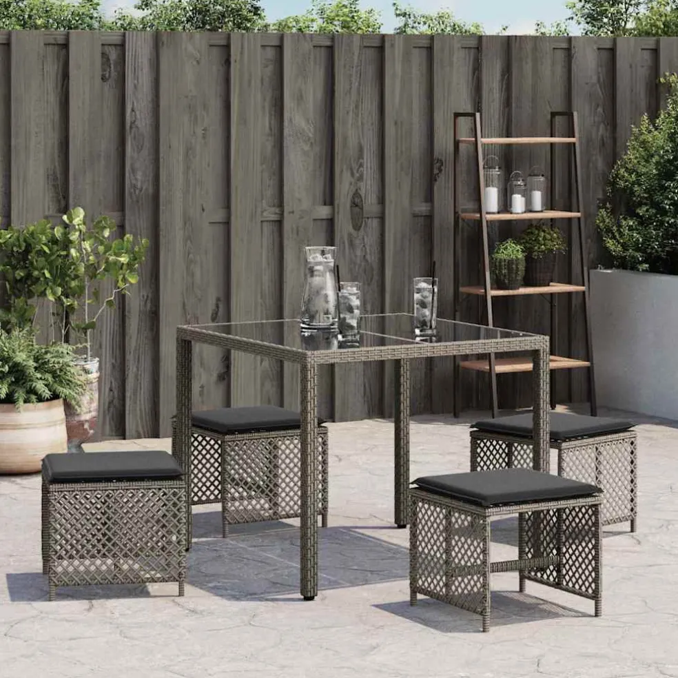 vidaXL Tuinkrukken 4 st met kussens 41x41x36 cm poly rattan grijs