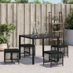 vidaXL Tuinkrukken 4 st met kussens 41x41x36 cm poly rattan zwart