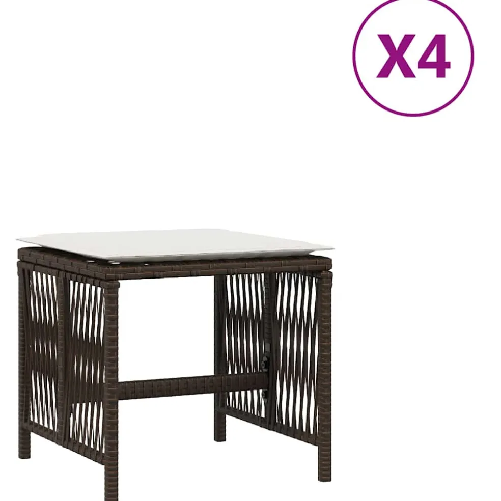 vidaXL Tuinkrukken 4 st met kussens 41x41x36 cm poly rattan bruin