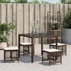 vidaXL Tuinkrukken 4 st met kussens 41x41x36 cm poly rattan bruin
