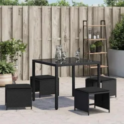 vidaXL Tuinkrukken 4 st met kussens 41x41x36 cm poly rattan zwart