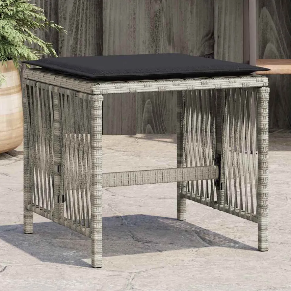 vidaXL Tuinkrukken 4 st met kussens 41x41x36 cm poly rattan lichtgrijs