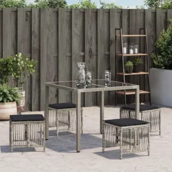 vidaXL Tuinkrukken 4 st met kussens 41x41x36 cm poly rattan lichtgrijs