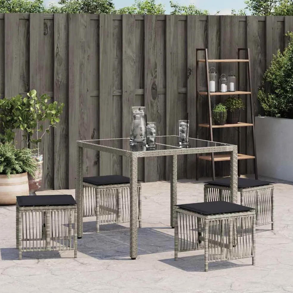 vidaXL Tuinkrukken 4 st met kussens 41x41x36 cm poly rattan lichtgrijs