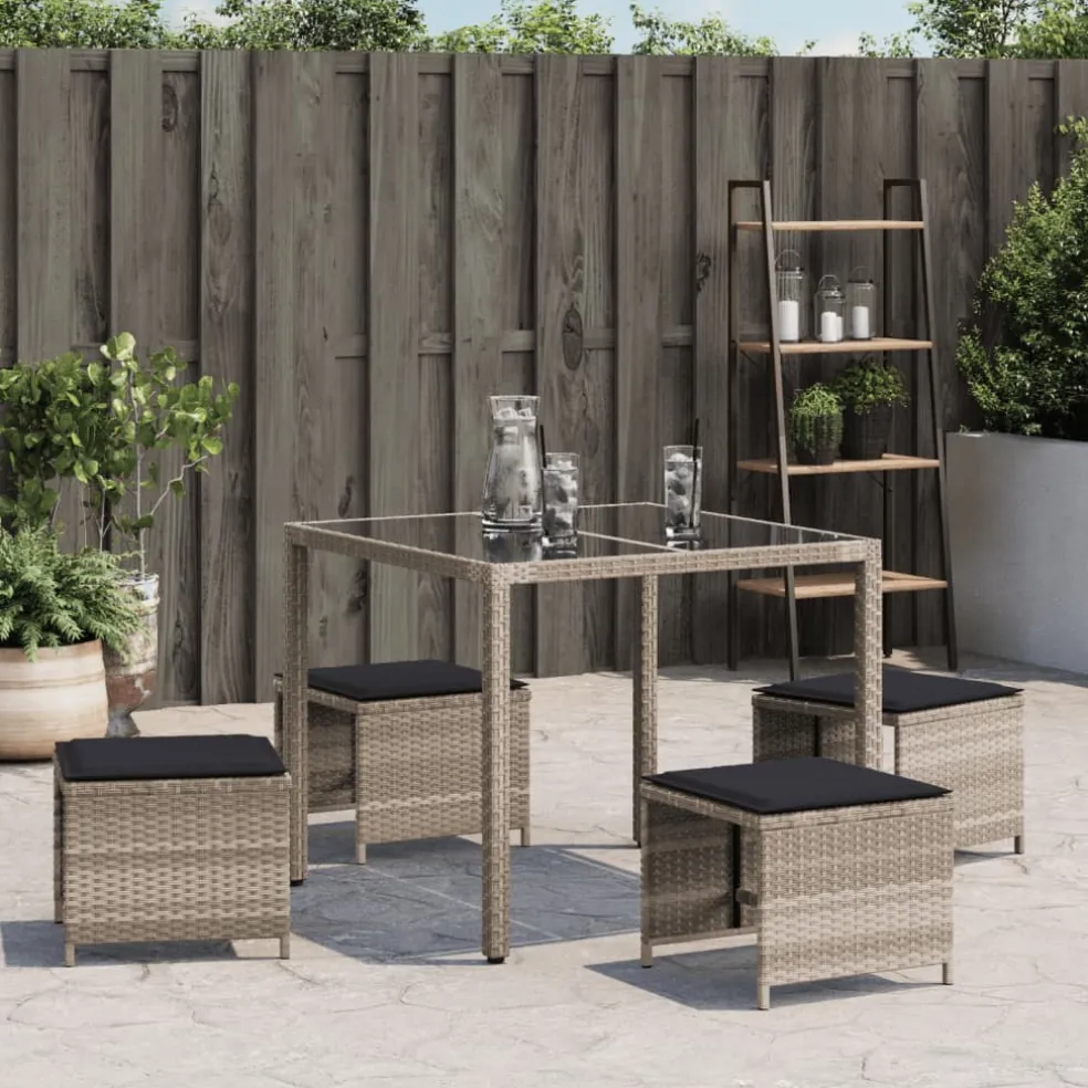 vidaXL Tuinkrukken 4 st met kussens 40x40x35 cm poly rattan lichtgrijs