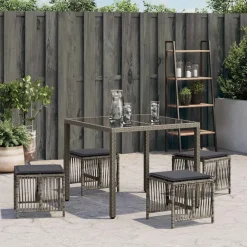 vidaXL Tuinkrukken 4 st met kussens 41x41x36 cm poly rattan grijs