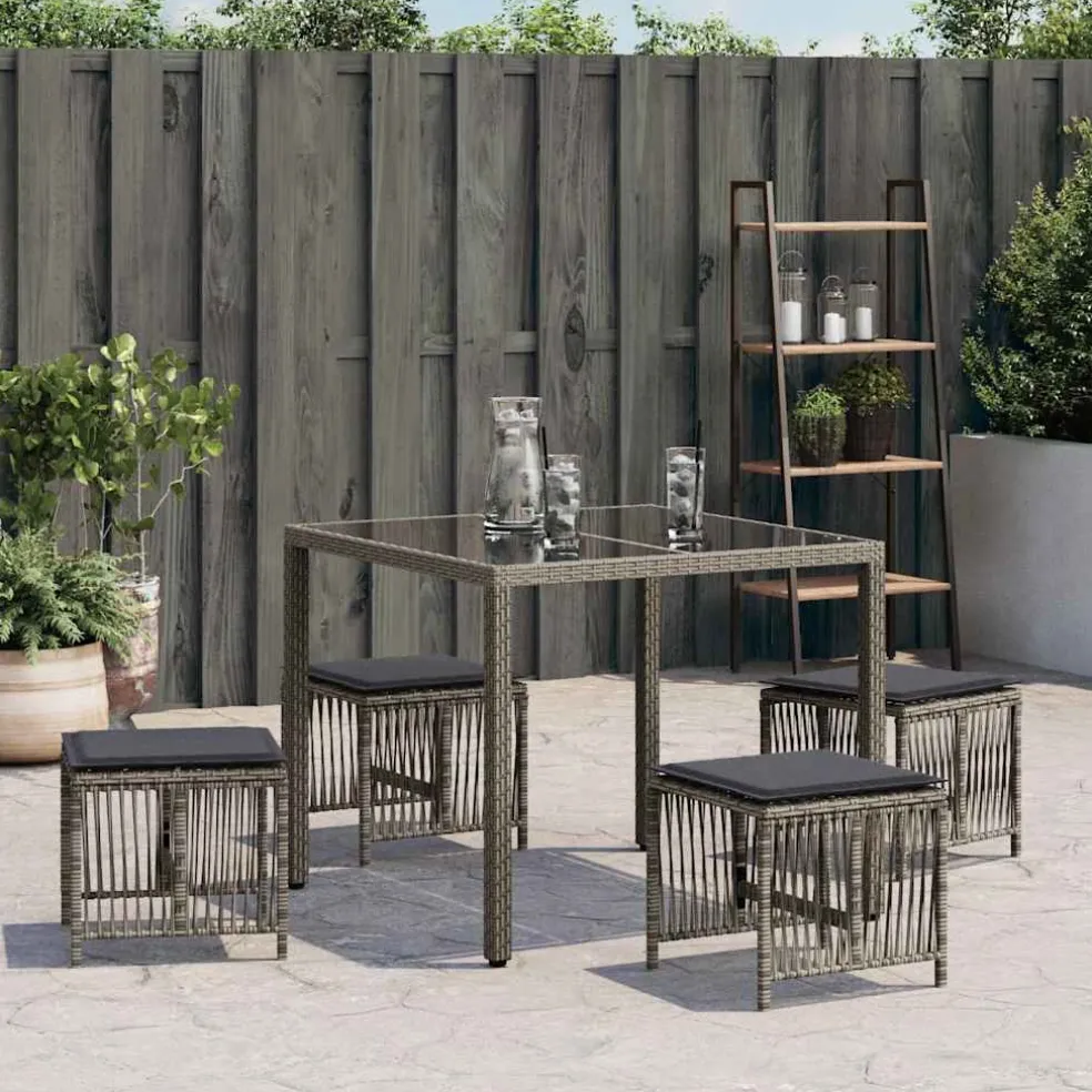 vidaXL Tuinkrukken 4 st met kussens 41x41x36 cm poly rattan grijs
