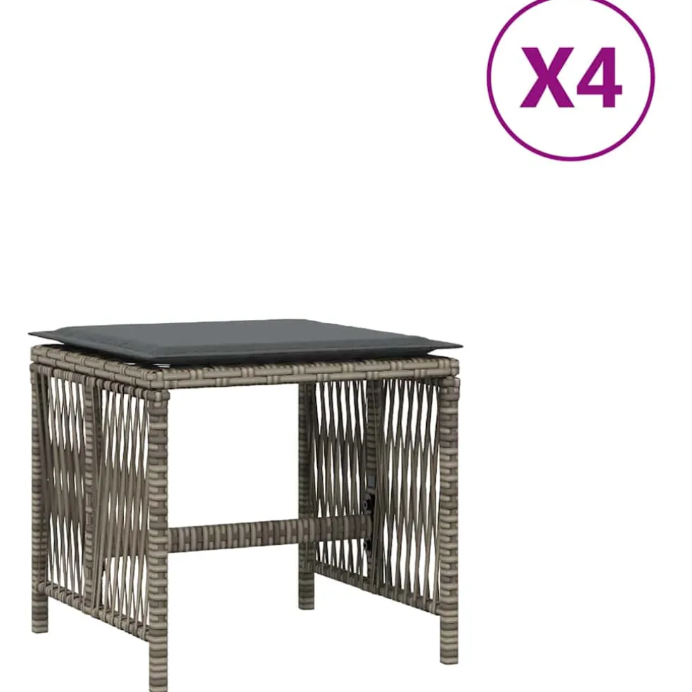vidaXL Tuinkrukken 4 st met kussens 41x41x36 cm poly rattan grijs