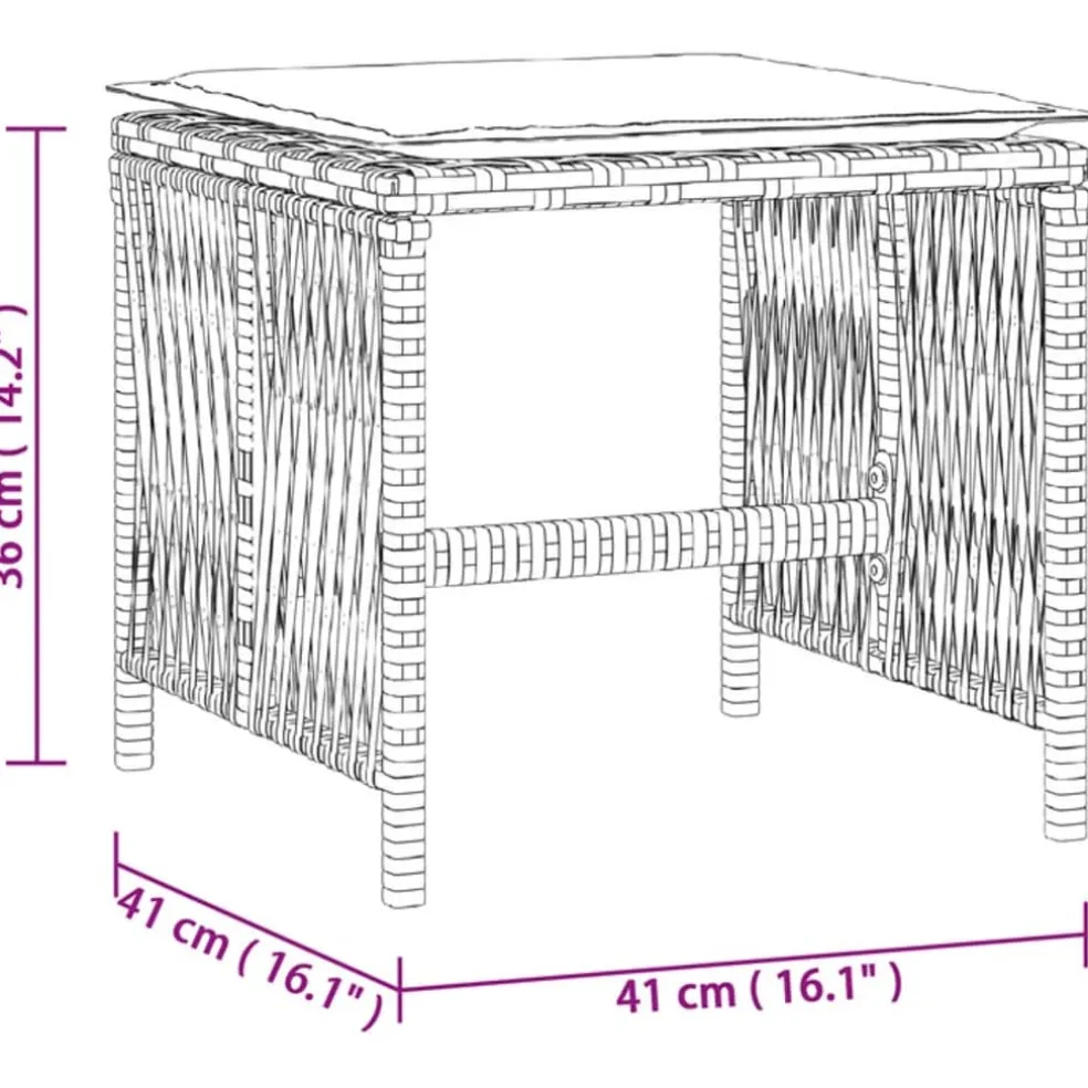 vidaXL Tuinkrukken 4 st met kussens 41x41x36 cm poly rattan grijs