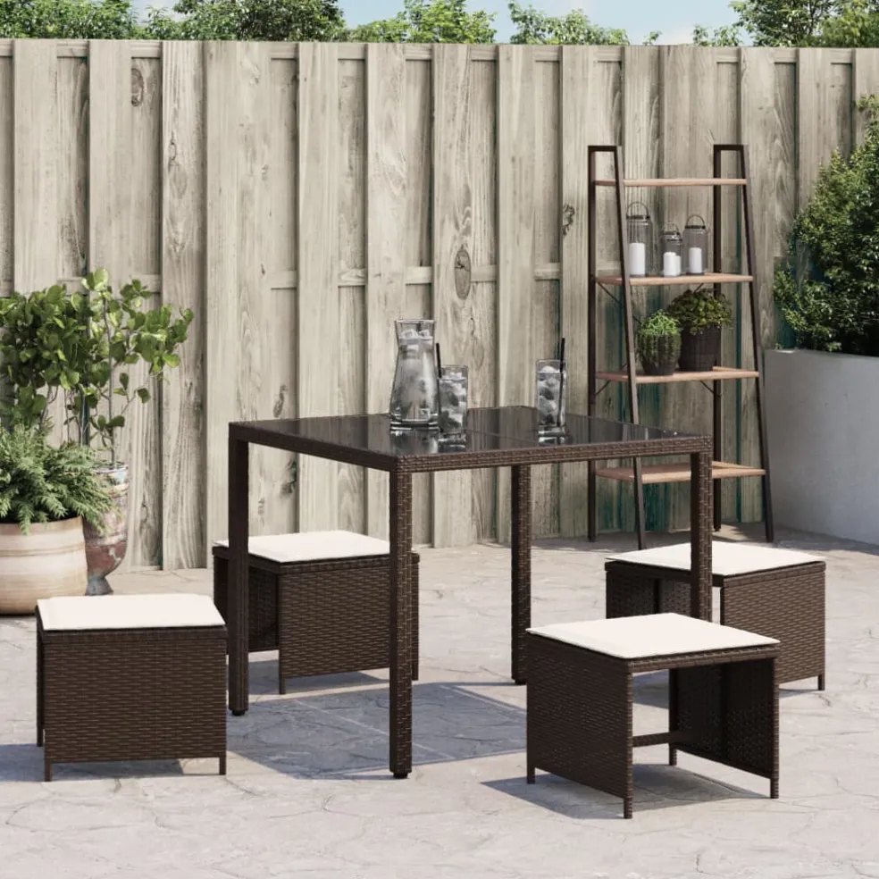 vidaXL Tuinkrukken 4 st met kussens 40x40x35 cm poly rattan bruin