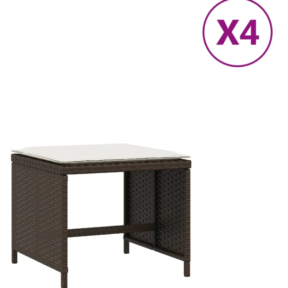 vidaXL Tuinkrukken 4 st met kussens 40x40x35 cm poly rattan bruin