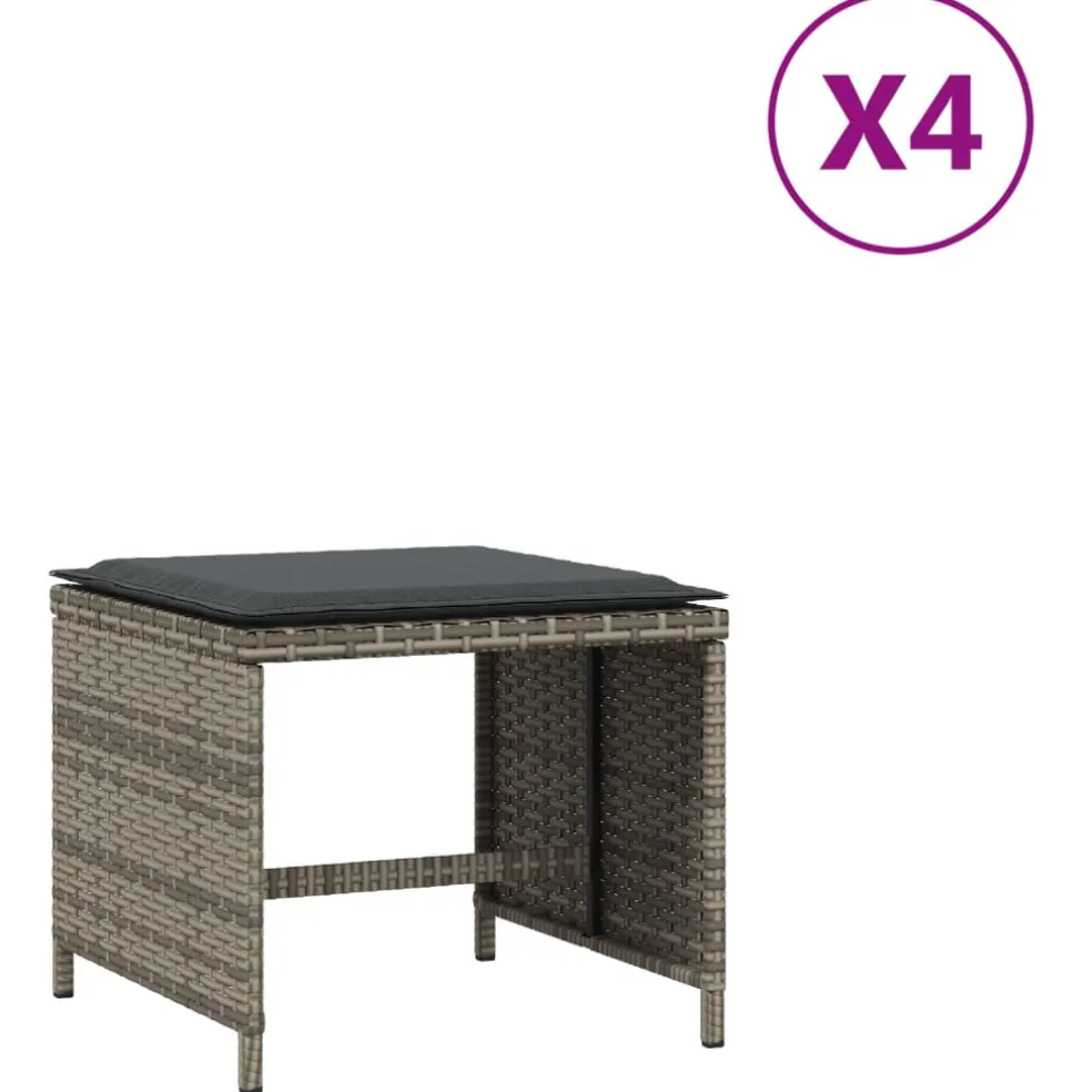 vidaXL Tuinkrukken 4 st met kussens 41x41x36 cm poly rattan zwart
