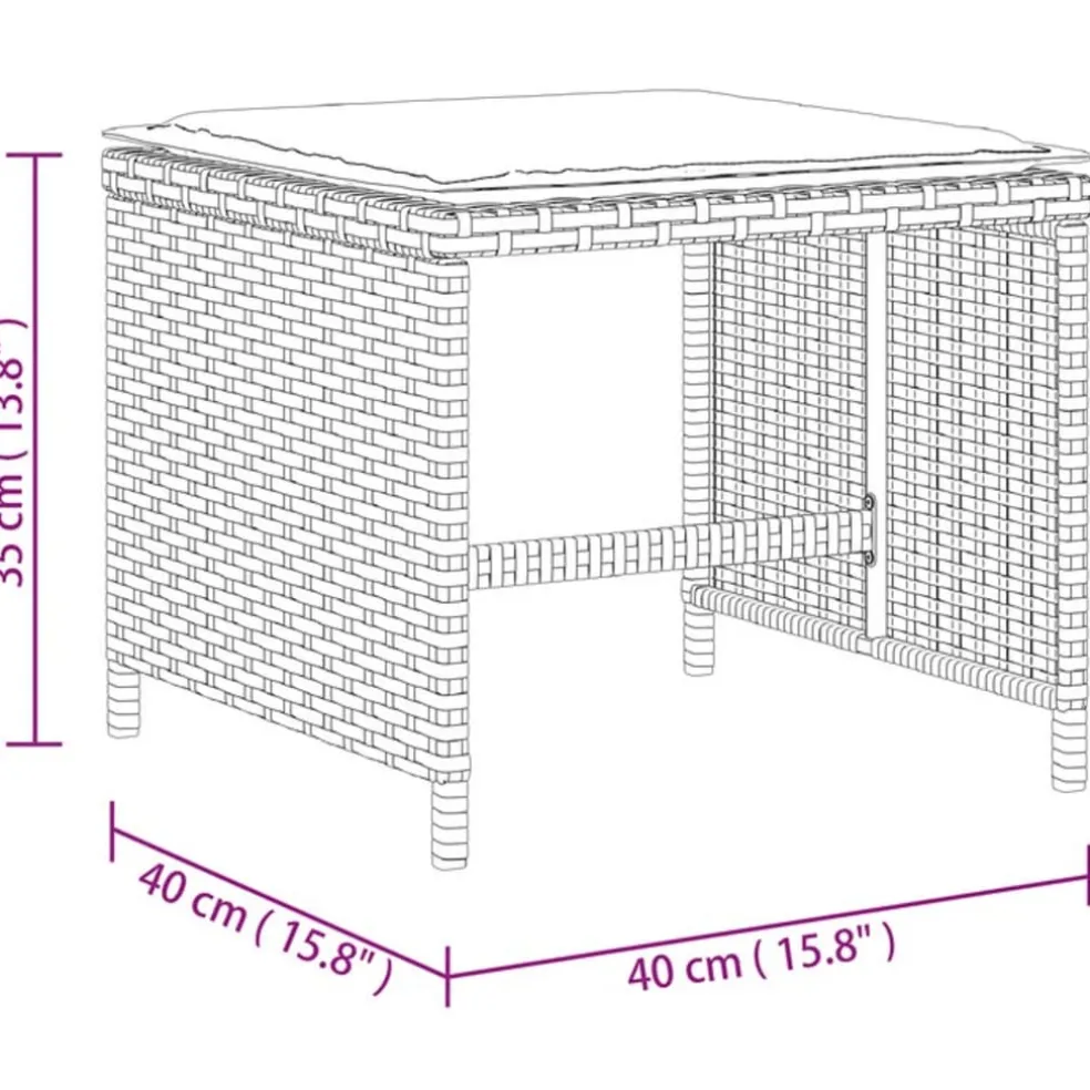 vidaXL Tuinkrukken 4 st met kussens 41x41x36 cm poly rattan zwart