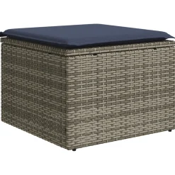 vidaXL Tuinkruk met kussen Grijs 55 x 55 x 37 cm poly rattan
