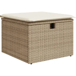 vidaXL Tuinkruk met kussen 55x55x37 cm poly rattan beige