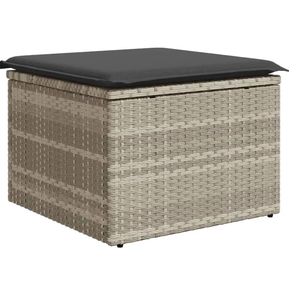 vidaXL Tuinkruk met kussen 55x55x37 cm poly rattan lichtgrijs