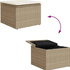 vidaXL Tuinkruk met kussen 55x55x37 cm poly rattan beige