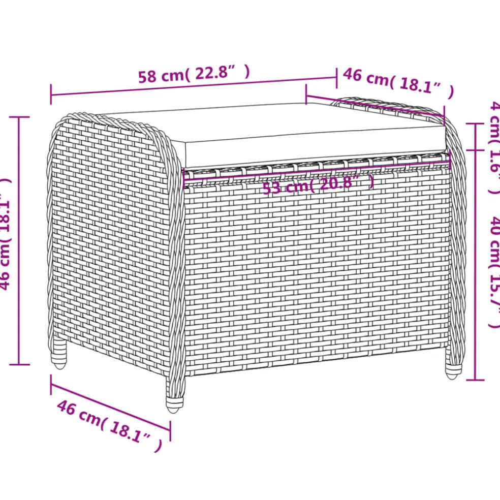 vidaXL Tuinkruk met kussen 58x46x46 cm poly rattan zwart