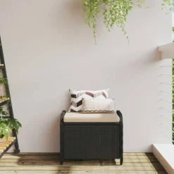 vidaXL Tuinkruk met kussen 58x46x46 cm poly rattan zwart