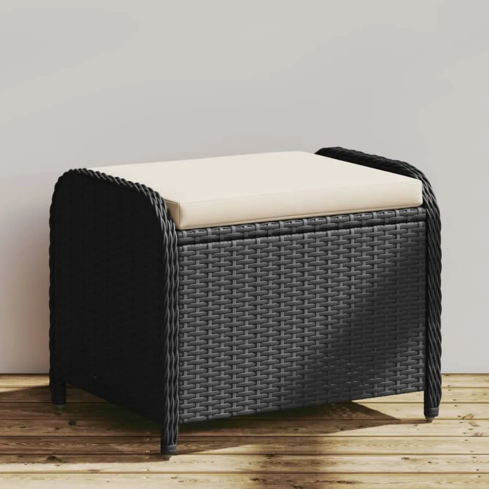 vidaXL Tuinkruk met kussen 58x46x46 cm poly rattan zwart