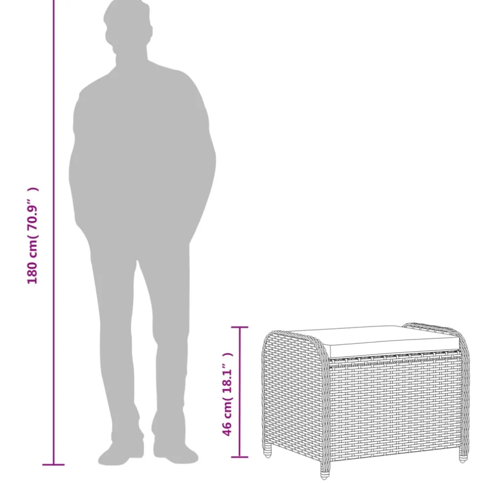 vidaXL Tuinkruk met kussen 58x46x46 cm poly rattan zwart