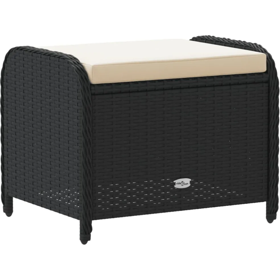 vidaXL Tuinkruk met kussen 58x46x46 cm poly rattan zwart