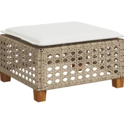 vidaXL Tuinkruk met kussen 63,5x56x32 cm poly rattan beige