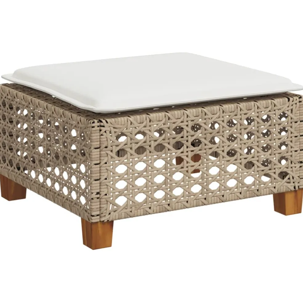 vidaXL Tuinkruk met kussen 63,5x56x32 cm poly rattan beige